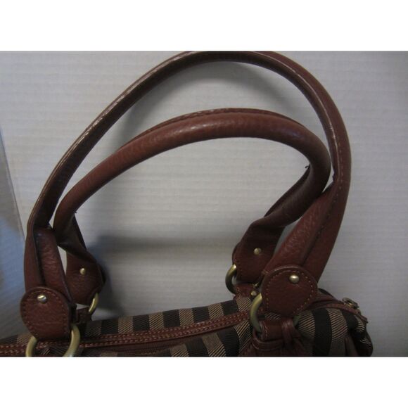 CLASSIC ETIENNE AIGNER STRIPED FABRIC & LEATHER HANDBAG,TOP ZIP OPENING PERFECT - Picture 8 of 9